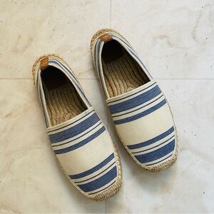 Striped Espadrille Flats - Blue and Cream